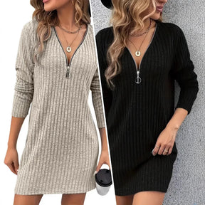 Preto cáqui elegante sólido com nervuras mini vestido para mulher com decote em v manga longa alta estiramento casual outono/inverno vestidos senhora do escritório