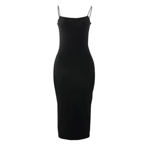 Verão preto sexy vestido feminino streetwear sem mangas sem costas sólido cinta de espaguete bodycon casual clubwear elegante vestidos de festa