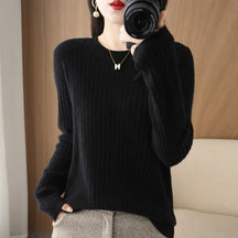 2025 mulheres suéteres outono inverno manga longa pullovers o pescoço listra quente pulôver coreano moda camisas de fundo solto jumper