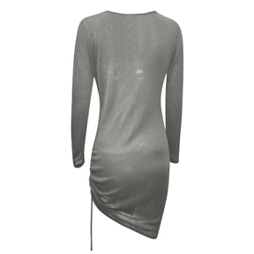 Outono camisola vestido para mulheres tricô sexy cordão plissado bodycon vestido curto com decote em v manga longa envolto hip mini vestido