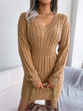 Nova moda outono inverno bodycon lápis vestido feminino fino ajuste cabo de malha manga longa camisola vestido sexy com decote em v clube vestido de festa