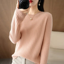 2025 mulheres suéteres outono inverno manga longa pullovers o pescoço listra quente pulôver coreano moda camisas de fundo solto jumper
