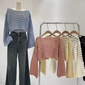 Manga longa crochê malha topo verão praia bikini cobrir colheita pulôver lã malhas blusa feminina férias boho outfit