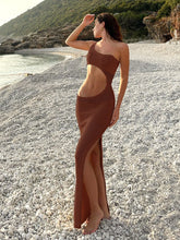 Mulheres y2k malha envoltório praia maxi vestido cortar beachwear cobrir sexy um ombro crochê bodycon vestido festa clube outfit k25