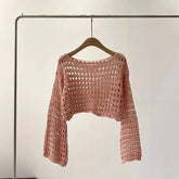 Manga longa crochê malha topo verão praia bikini cobrir colheita pulôver lã malhas blusa feminina férias boho outfit