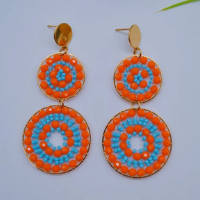 Brincos de contas redondos laranja girassol individualidade bohemia oco moda mão tricô simples arroz grânulo brincos