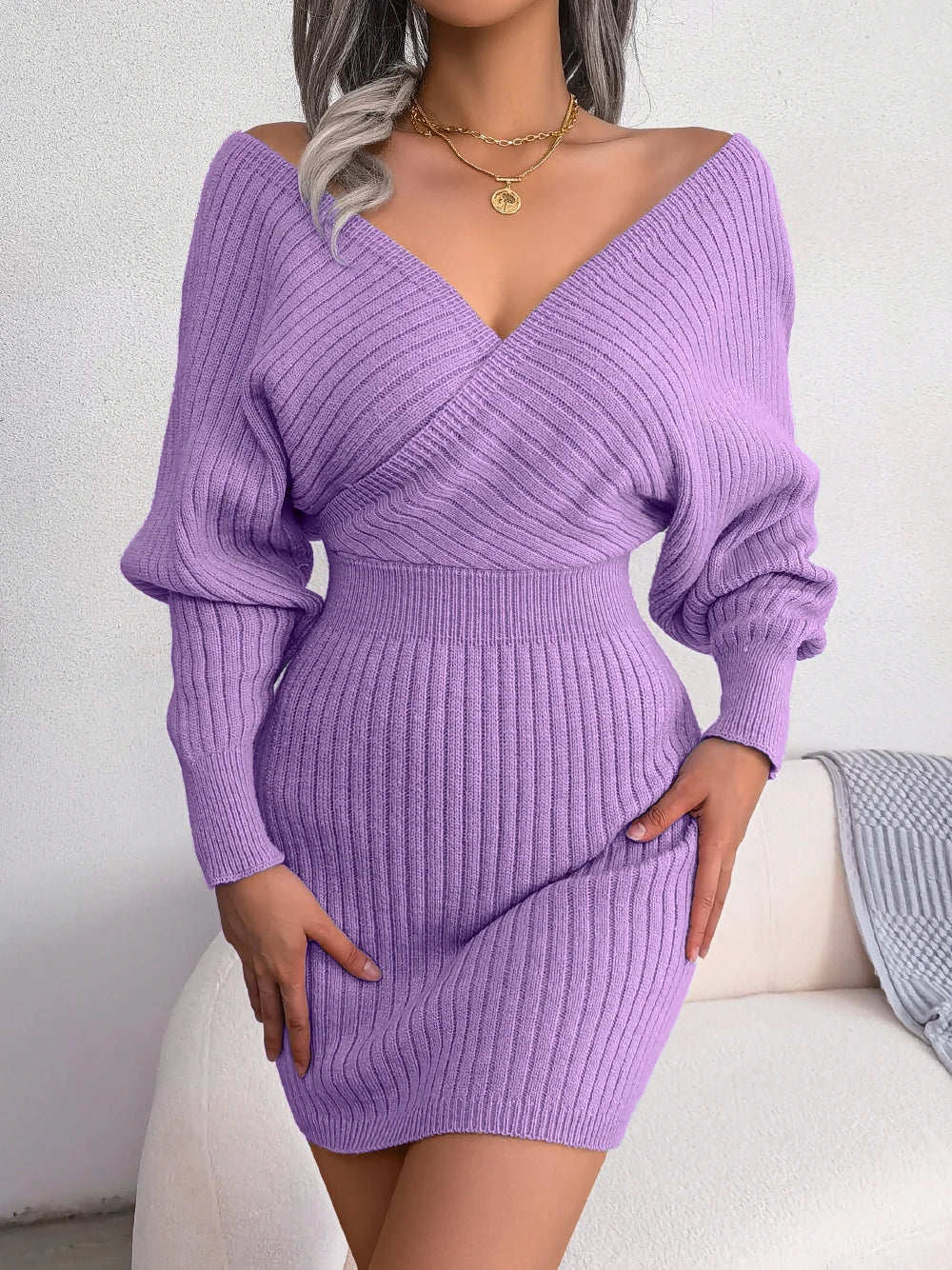 Bodycon camisola vestidos para mulher 2023 outono inverno casual manga longa roupas de malha branco verde azul preto roxo
