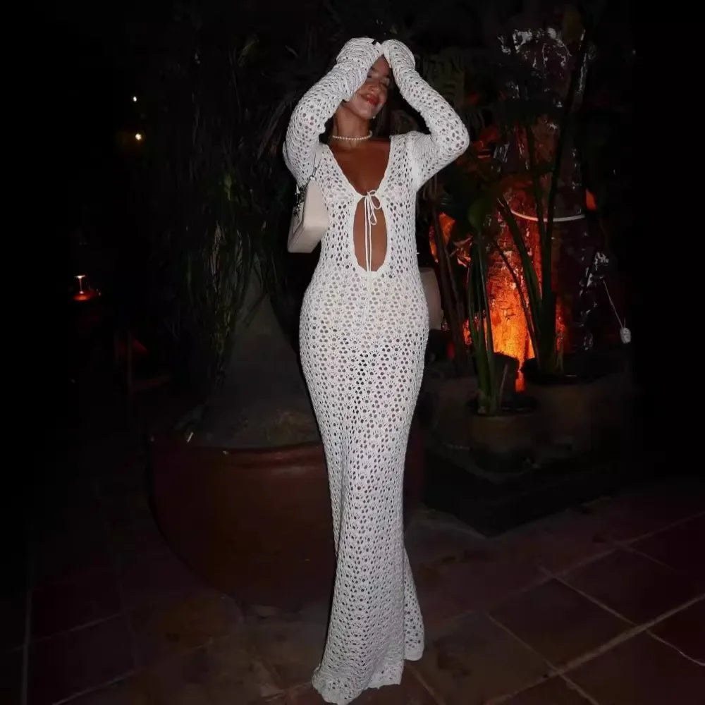 Vestido Longo de Tricot com Decote em V - Olívia Fios