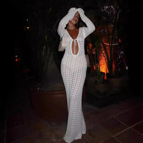 Vestido Longo de Tricot com Decote em V - Olívia Fios