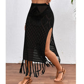 Saia sarong de malha para mulheres, fenda alta, encobrimento de borla, biquíni sexy, praia, férias, verão