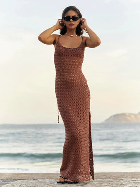 Sexy malha cortar borla cinta de espaguete bodycon praia maxi vestido de verão feminino férias clube festa roupa maiô cobrir k10