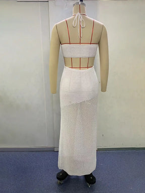Avrilyaan-Vestido sem costas feminino branco de tricô, Oco Out, Elegante, Casual, Longo, Feriado, Sexy, Verão