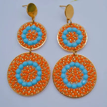 Brincos de contas redondos laranja girassol individualidade bohemia oco moda mão tricô simples arroz grânulo brincos