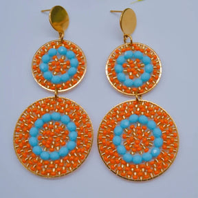 Brincos de contas redondos laranja girassol individualidade bohemia oco moda mão tricô simples arroz grânulo brincos
