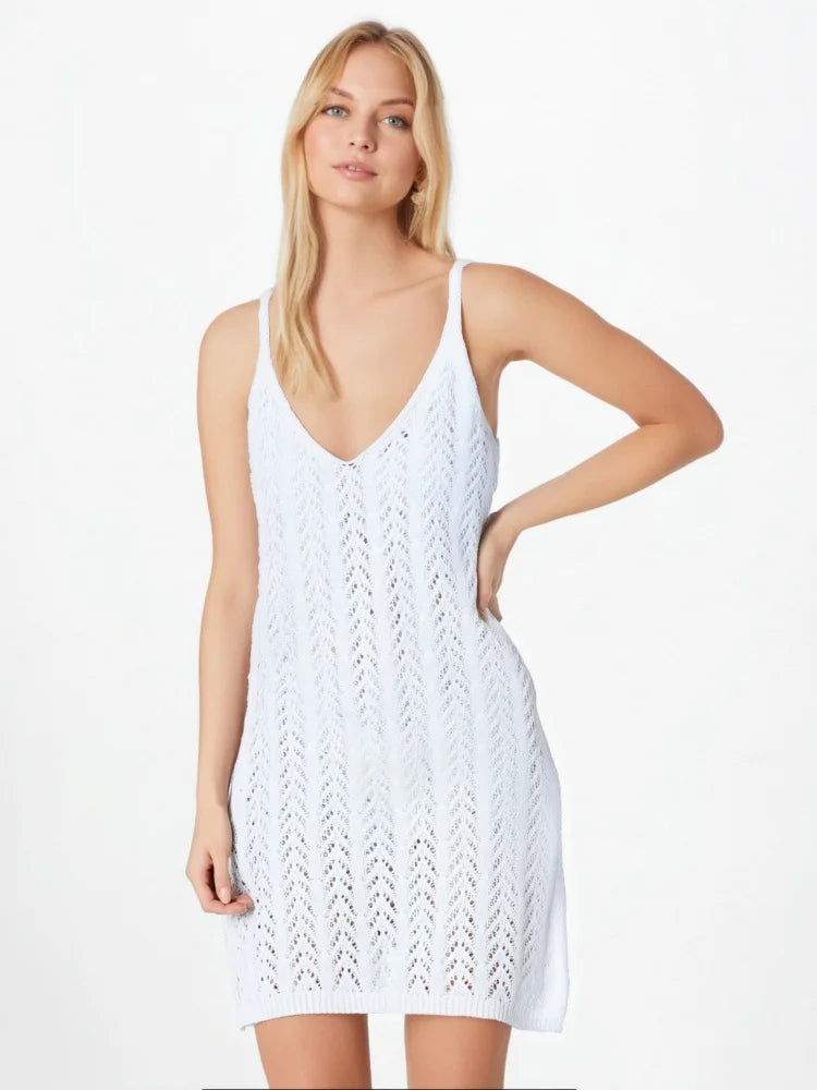 Nova camiseta de malha feminina oco colete halter praia biquíni fora casaco areia saia curta camisa de proteção solar saia de praia