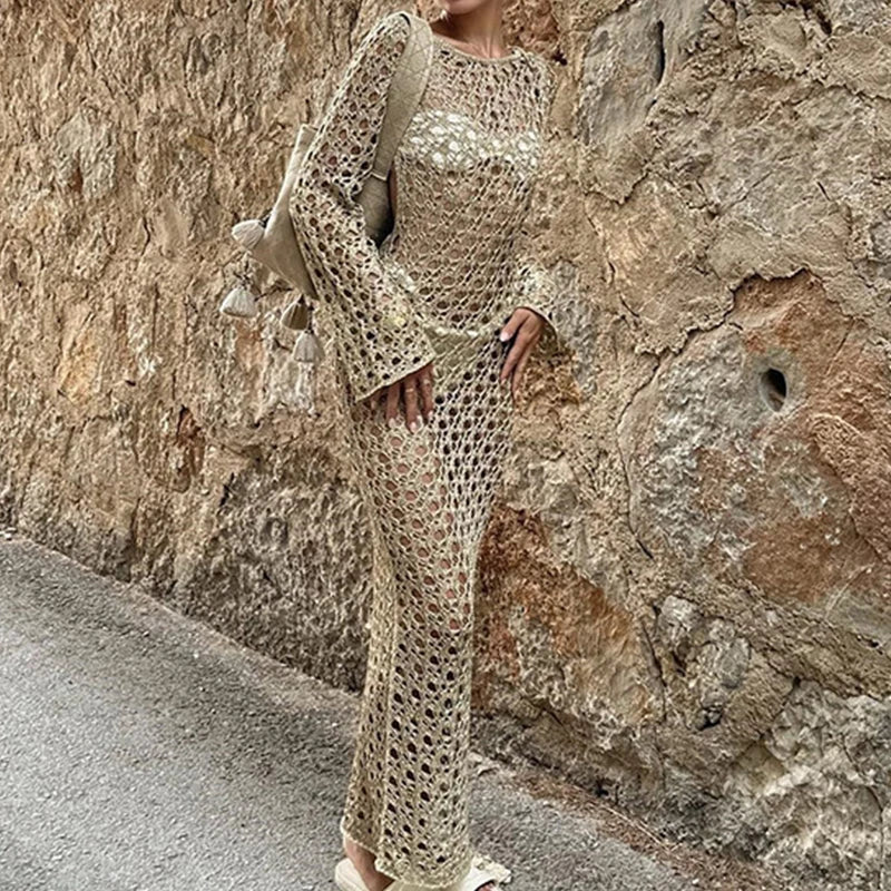 Vestido Longo de Tricot com Decote Redondo - Olívia Fios