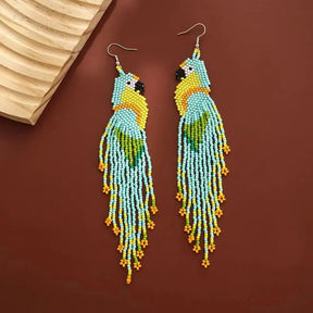 Brincos de contas de arroz borla papagaio design originalidade zoon mão tricô bohemia liga moda simples brincos de contas