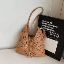 bolsa feminina bolsa de praia bolsa feminina luxo bolsa faculdade Conjunto de bolsa de ombro 2 em 1 de crochê para mulheres ráfia boho rattan verão praia férias sacolas de malha design bolsas femininas 2025