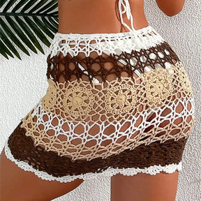 Colorido Crochet Knit Mini Bikini para Mulheres, Sexy Swimsuit, Swimwear Feminino, Fato De Banho, Saia De Banho, Banhista, 2 Pcs Set