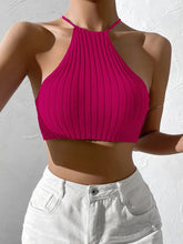 Womwen verão gravata sem costas colheita halter malha topo crossfit y2k colheita topo roupas femme sexy casual cordão recortado praia tanque