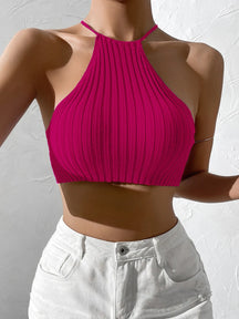 Womwen verão gravata sem costas colheita halter malha topo crossfit y2k colheita topo roupas femme sexy casual cordão recortado praia tanque