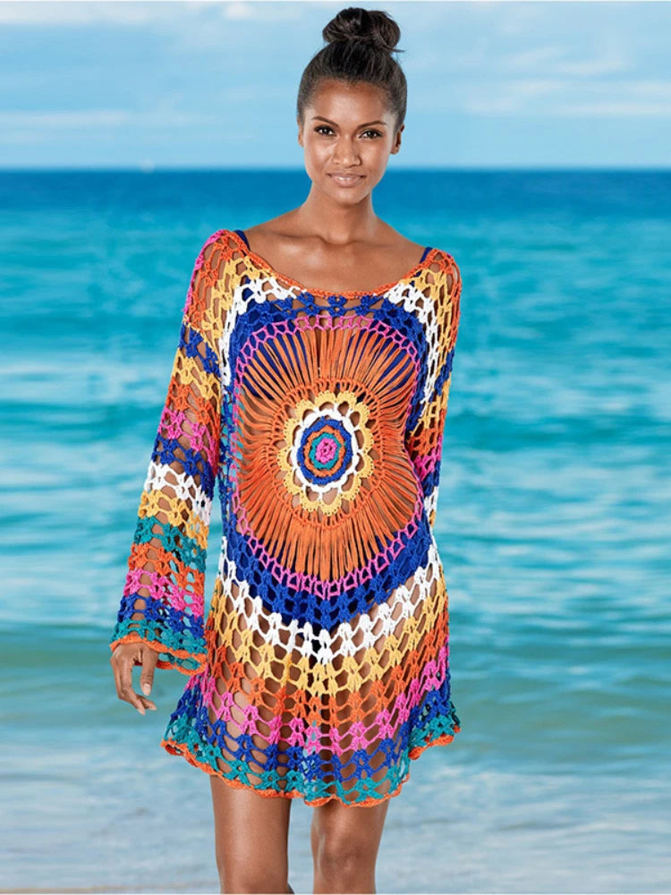Vestido Arco-Íris de Crochê Elegância Verão - Olívia Fios
