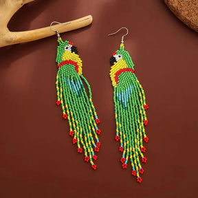 Brincos de contas de arroz borla papagaio design originalidade zoon mão tricô bohemia liga moda simples brincos de contas