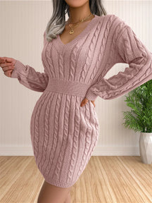 Vestidos femininos de suéter coquetel com decote em V vestido de malha suéter vestido bainha