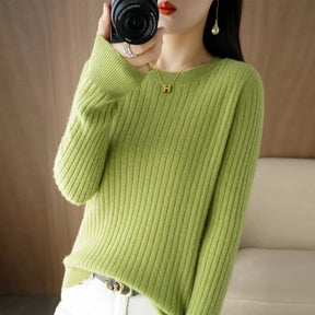 2025 mulheres suéteres outono inverno manga longa pullovers o pescoço listra quente pulôver coreano moda camisas de fundo solto jumper