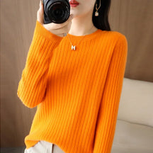2025 mulheres suéteres outono inverno manga longa pullovers o pescoço listra quente pulôver coreano moda camisas de fundo solto jumper