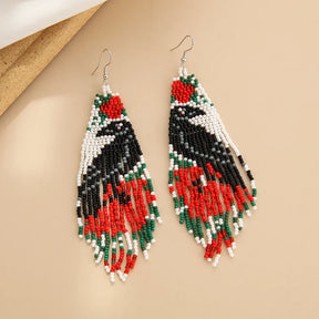 Brincos de contas de arroz borla papagaio design originalidade zoon mão tricô bohemia liga moda simples brincos de contas