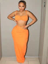 Beyprern fazendo desejos saia conjunto feminino ruched vestido de duas peças verão laranja bandagem maxi saia conjunto roupas de férias clubwear