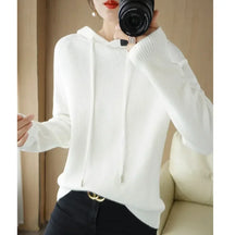 Camisola com capuz mulher outono inverno manga longa quente camisa de fundo sólido casual pullovers malha topos moda coreana jumper 2025
