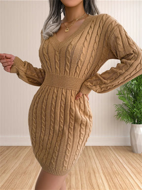 Vestidos femininos de suéter coquetel com decote em V vestido de malha suéter vestido bainha