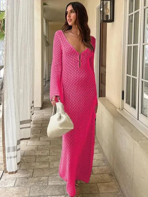 Vestido Longo de Tricot com Manga Longa - Olívia Fios