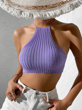 Womwen verão gravata sem costas colheita halter malha topo crossfit y2k colheita topo roupas femme sexy casual cordão recortado praia tanque