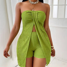 Mia musa define verão simples decente cor sólida sem alças fora do ombro cintura alta casual curto y2k conjuntos de roupas para mulher