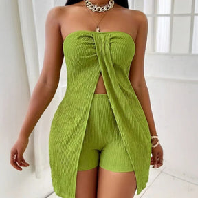 Mia musa define verão simples decente cor sólida sem alças fora do ombro cintura alta casual curto y2k conjuntos de roupas para mulher