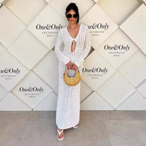 Vestido Longo de Tricot com Decote em V - Olívia Fios