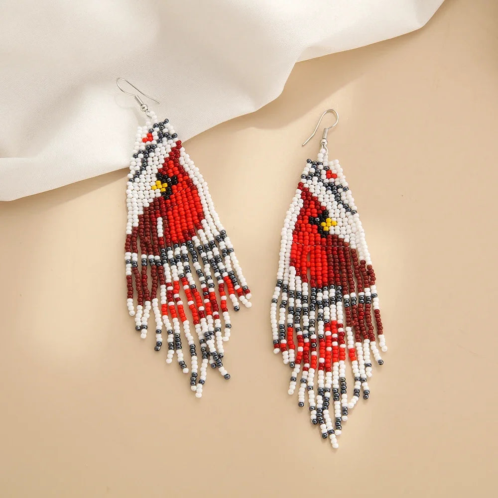 Brincos de contas de arroz borla papagaio design originalidade zoon mão tricô bohemia liga moda simples brincos de contas