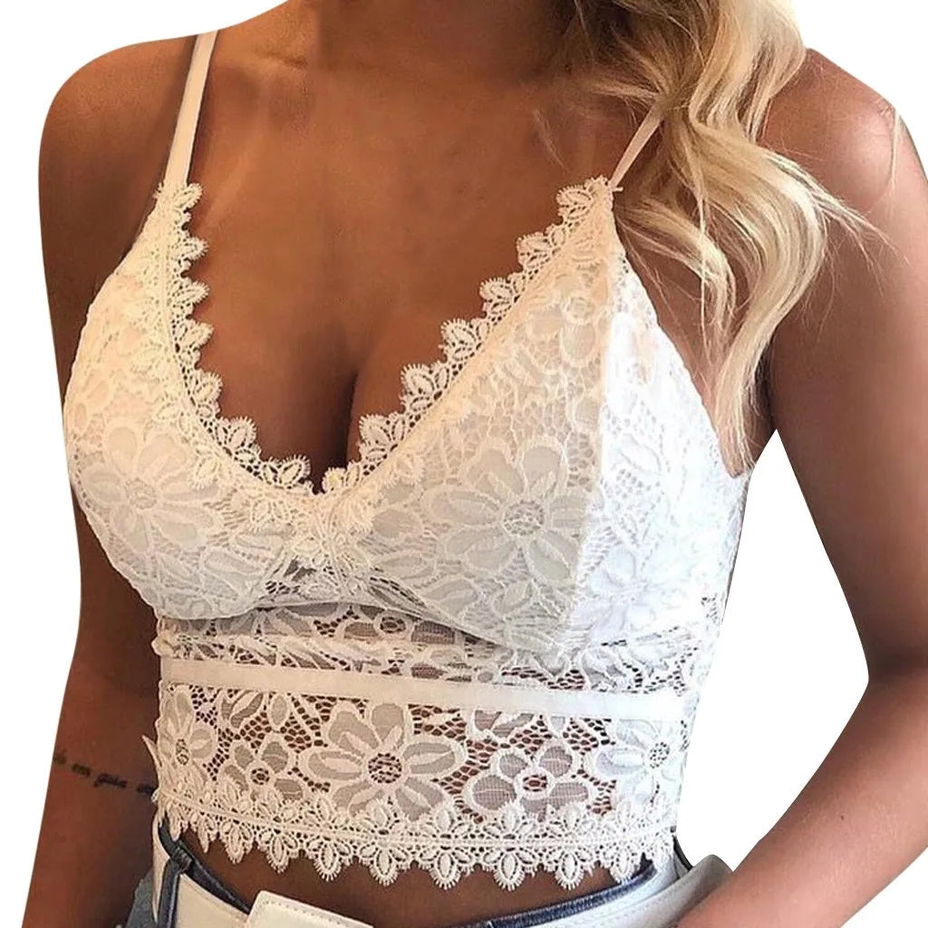 Sexy renda oca malha ver através magro sem costas halter colheita topo cinta de espaguete pura bordado camisola colete espartilho