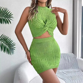 Casual atado colheita superior corpo-abraçando vestido de malha terno roupas femininas