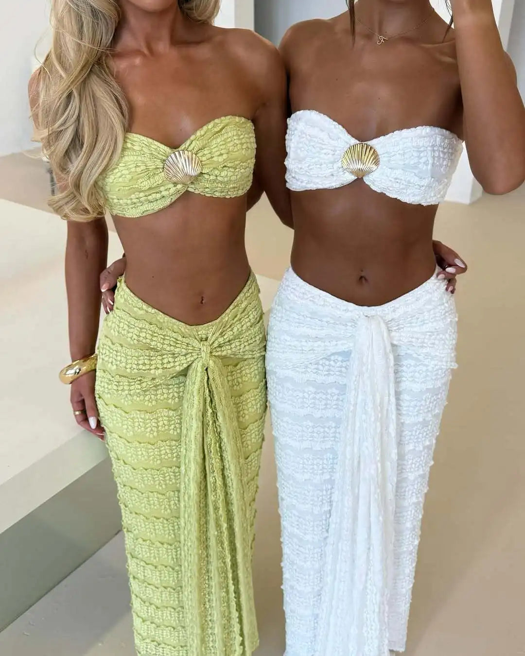 VEITCHE Fashion Women Lace Off Shoulder Bikini And Skirt Swimsuit Sexy Biquini Lady 2Pcs Set Swimwear Female Beachwear Outfits