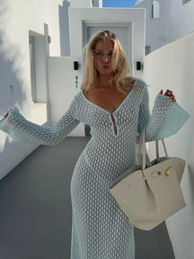 Vestido Longo de Tricot com Manga Longa - Olívia Fios