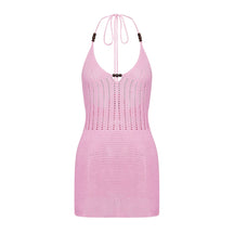 Hirigin feminino sem costas halter mini vestido casual verão malha crochê recorte bodycon vestido de festa para praia clube streetwear