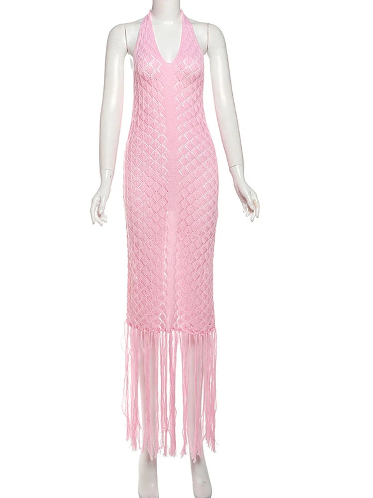 Vestido de Praia Crochet Com Franjas Olívia Fios