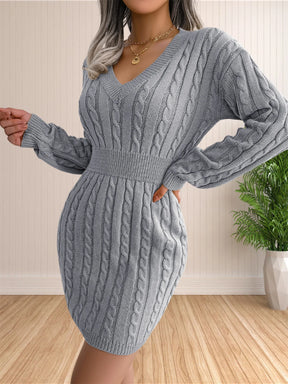 Vestidos femininos de suéter coquetel com decote em V vestido de malha suéter vestido bainha