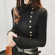 Mulheres de malha pulôveres de inverno 2024 moda manga longa branco preto suéteres gola alta roupas coreanas elegantes rosa senhoras topos