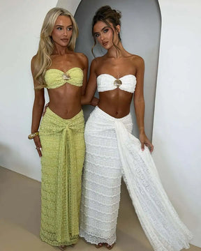 VEITCHE Fashion Women Lace Off Shoulder Bikini And Skirt Swimsuit Sexy Biquini Lady 2Pcs Set Swimwear Female Beachwear Outfits