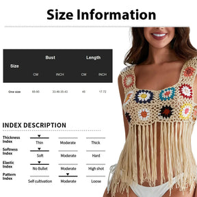 Mulheres Crochet Regata com Borlas, Cobertura de malha Ups, Bordado Floral Colorido, Camisola Boho Verão, Escavar Beachwear, Traf